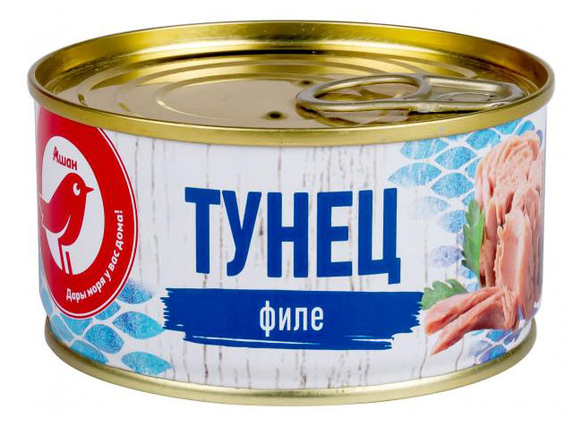 Тунец АШАН Красная птица филе в собственном соку, 185 г