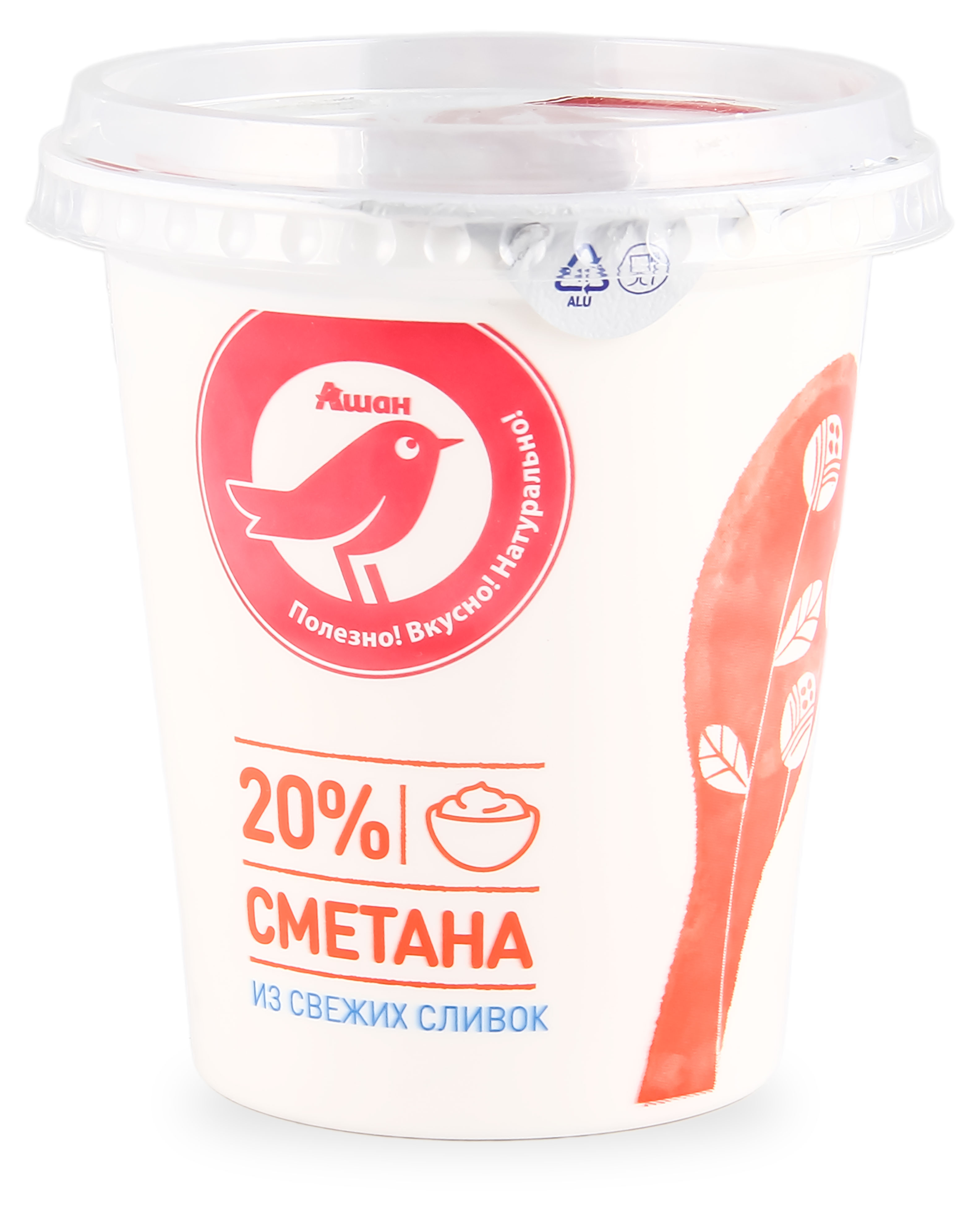 Сметана АШАН Красная птица из свежих сливок 20% ГОСТ БЗМЖ, 300 г