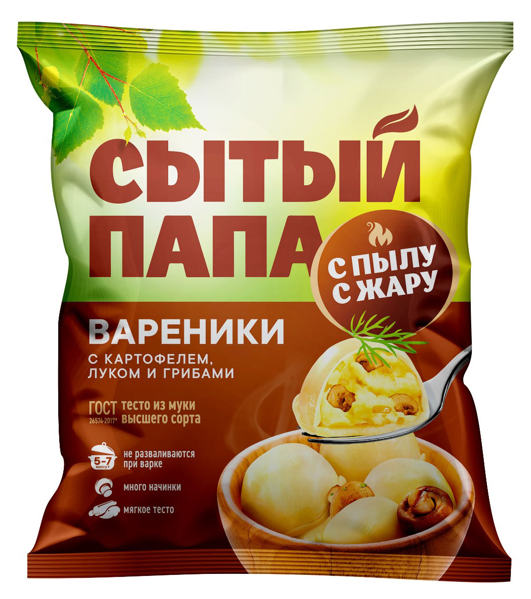 Вареники «Сытый папа» с картофелем, луком и грибами, 450 г