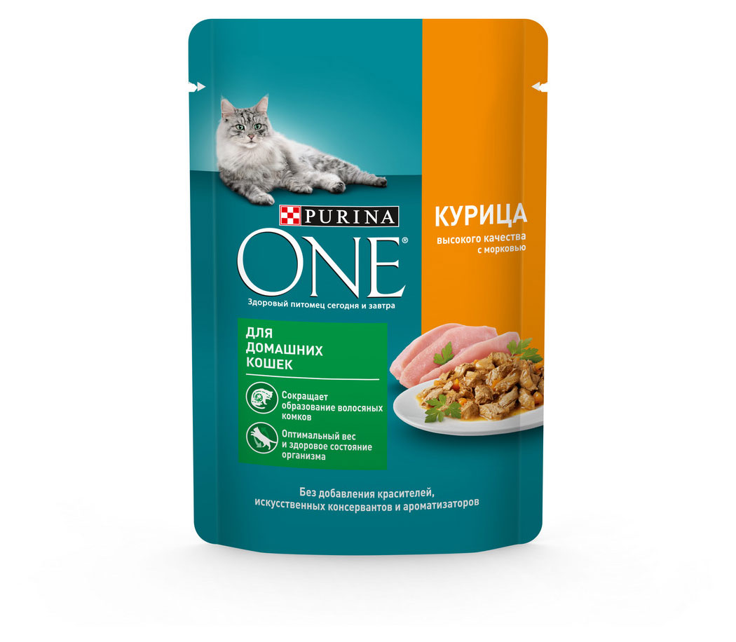 Влажный корм для домашних кошек Purina ONE с курицей и морковью в соусе, 75 г