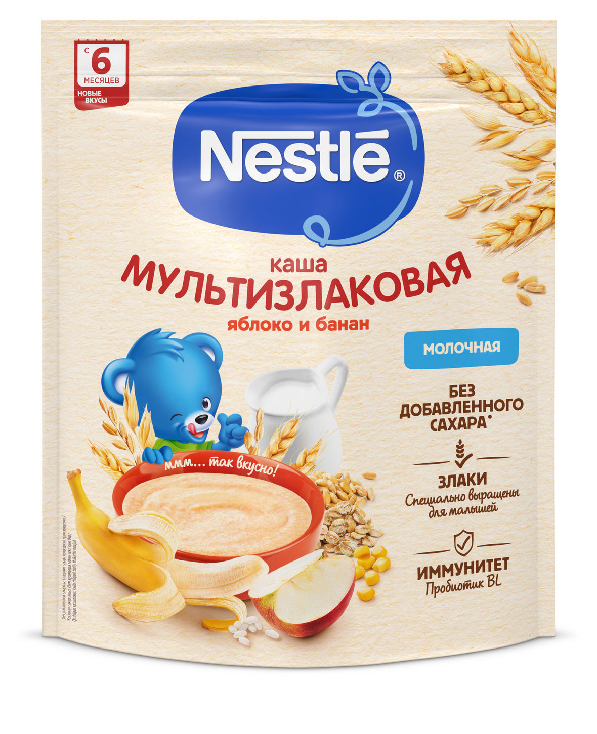 Каша молочная Nestle мультизлаковая с яблоком и бананом 6 мес., 200 г