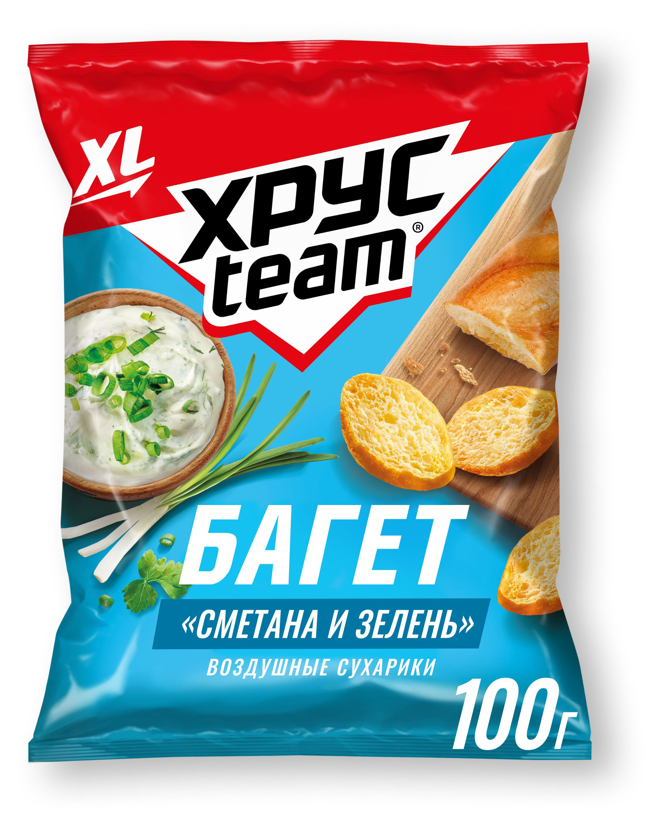 Сухарики Хрусteam Багет Сметана-Зелень, 100 г