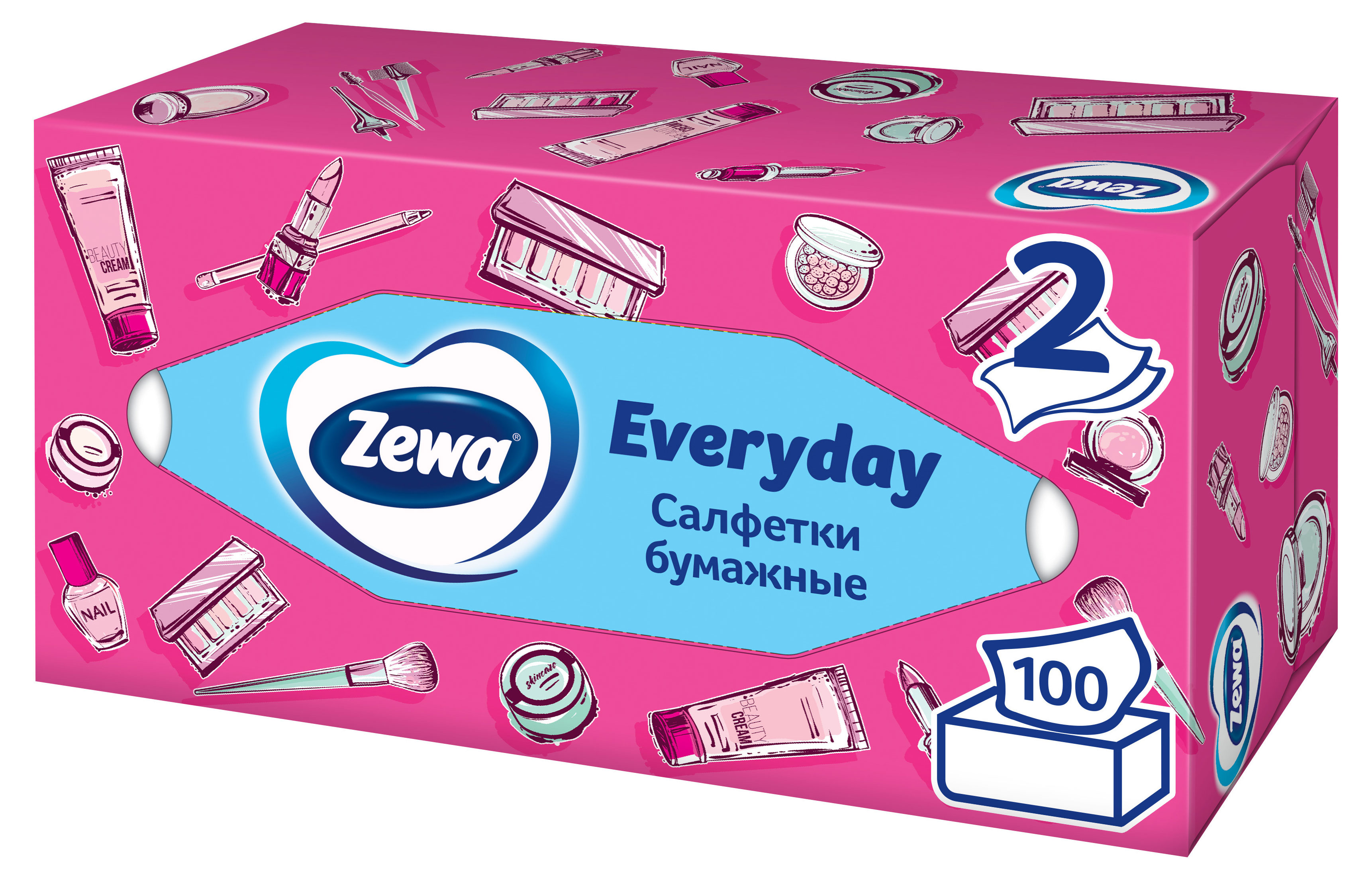 Салфетки бумажные в коробке Zewa Everyday 2 слоя, 100 шт