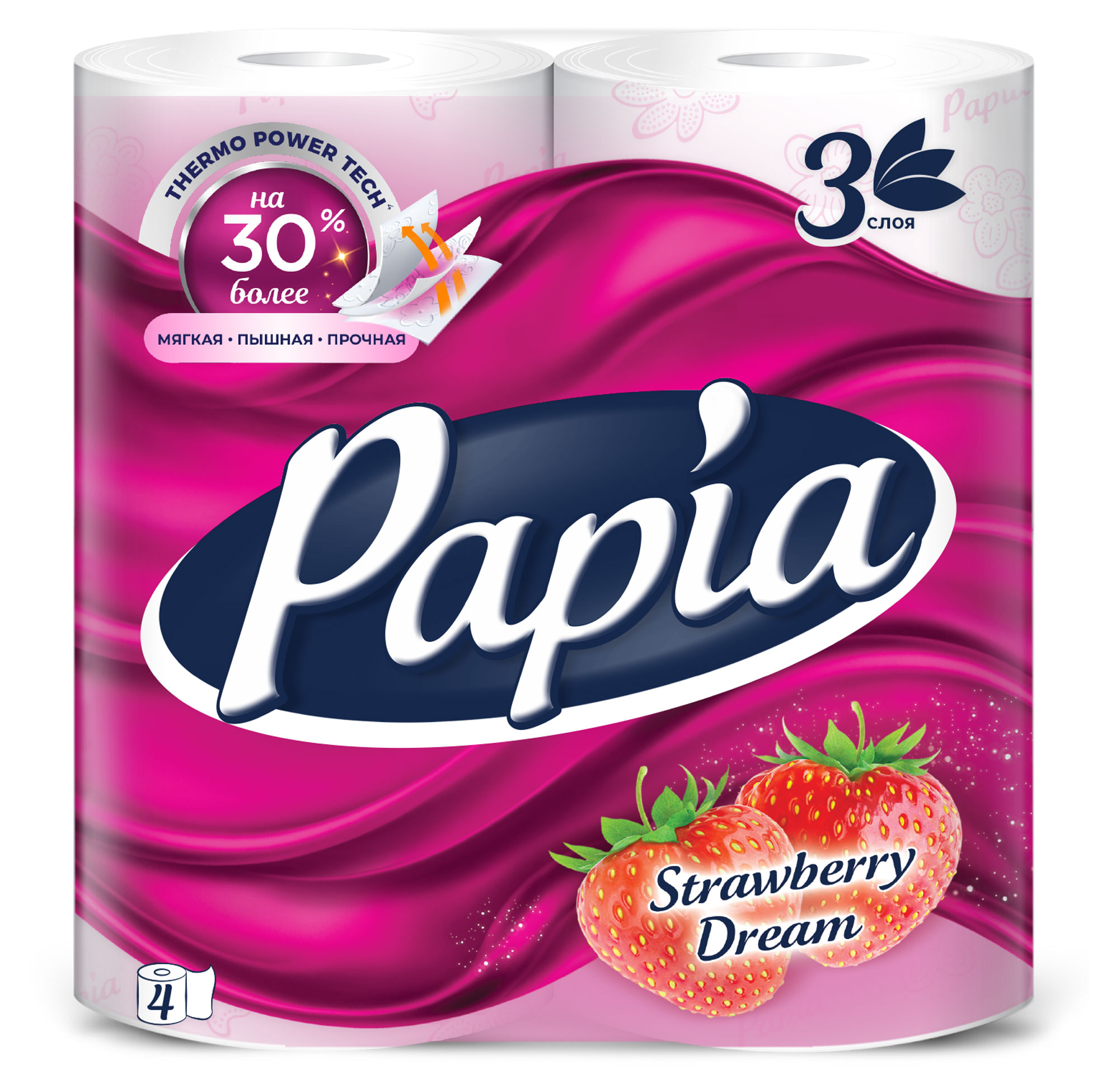 Туалетная бумага Papia Strawberry Dream 3 слоя, 4 рулона