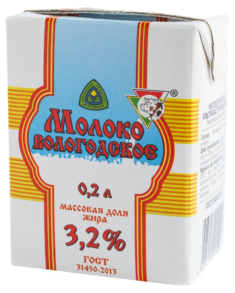 Молоко «Вологодское» ультрапастеризованное 3,2% БЗМЖ, 200 мл