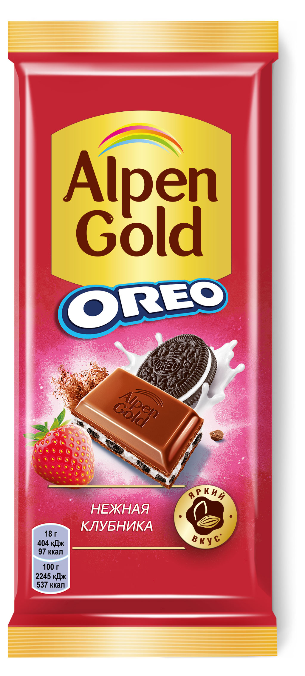 Шоколад молочный Alpen Gold Oreo Нежная клубника, 85 г