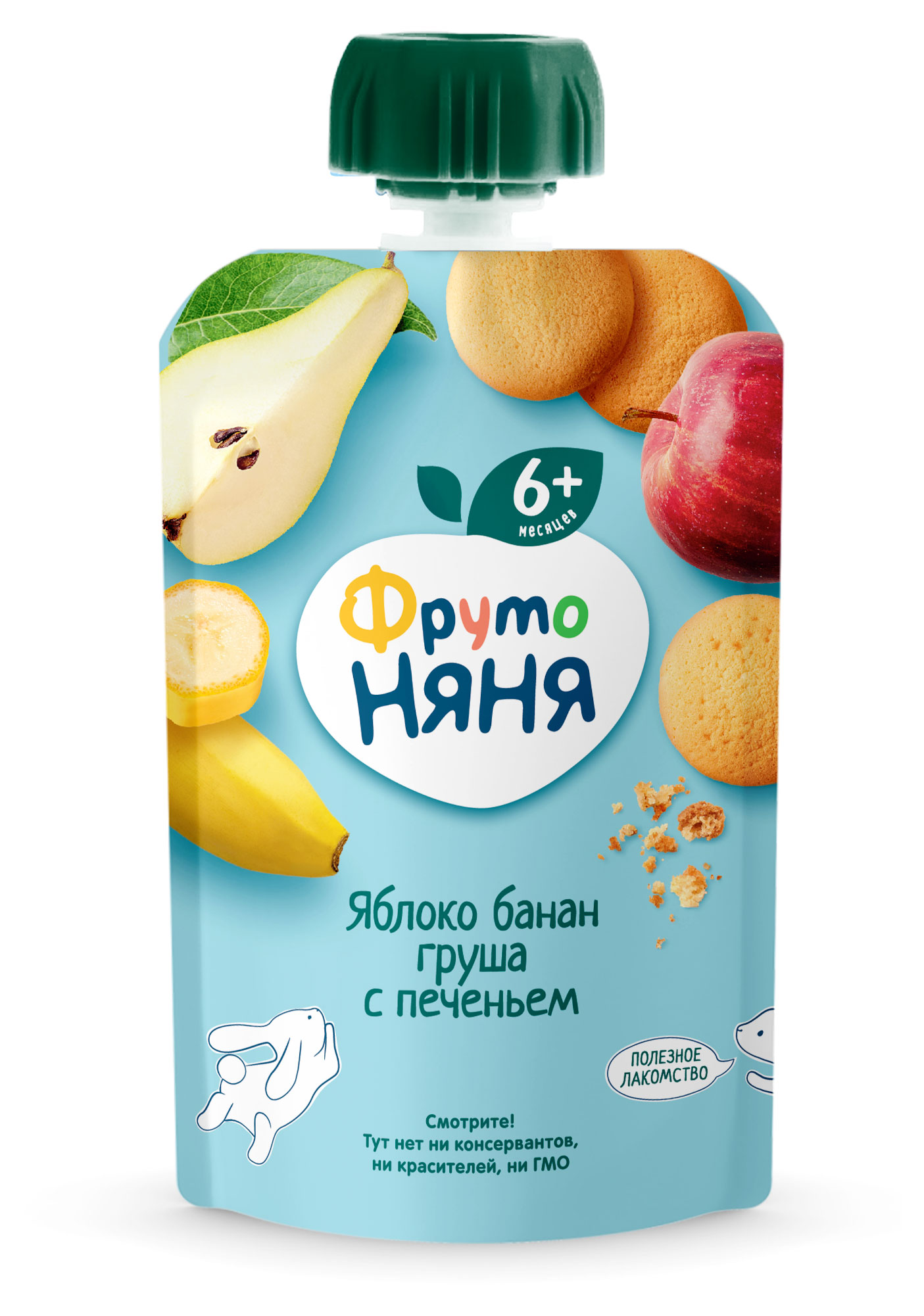 Пюре «ФрутоНяня» из яблок бананов и груш с печеньем с 6 мес., 90 г