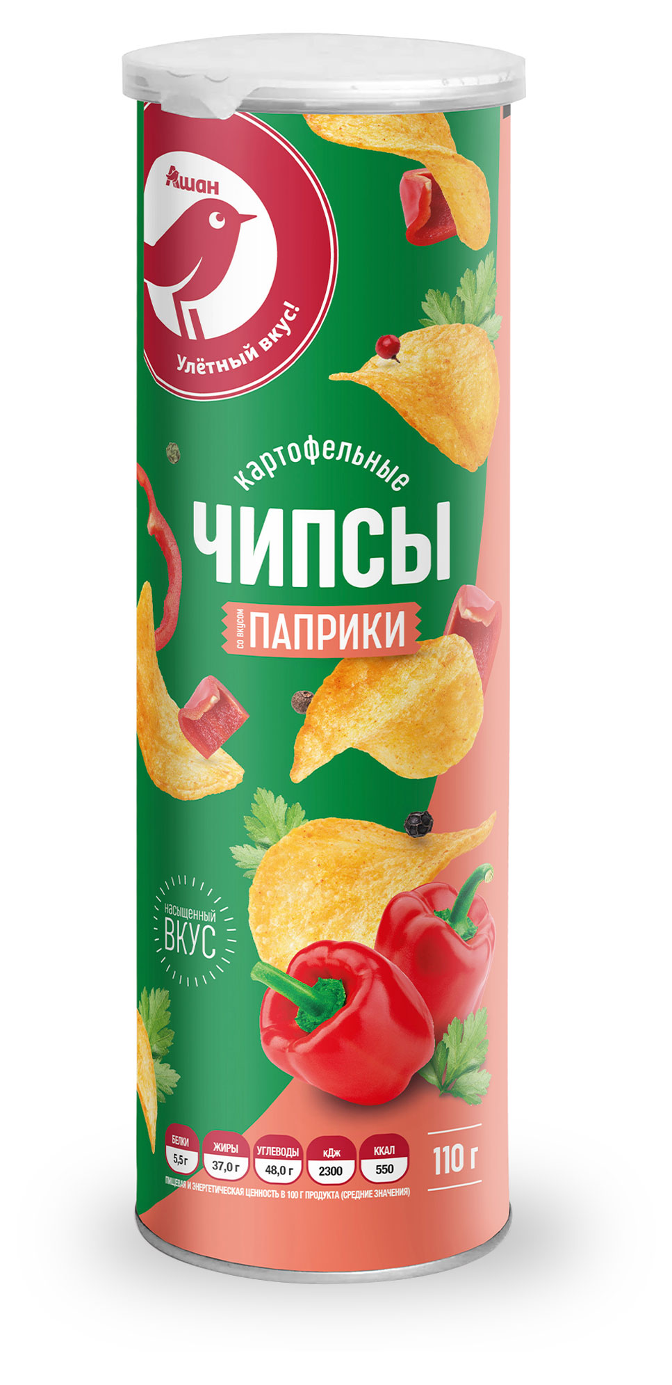 Чипсы картофельные АШАН Красная птица паприка, 110 г