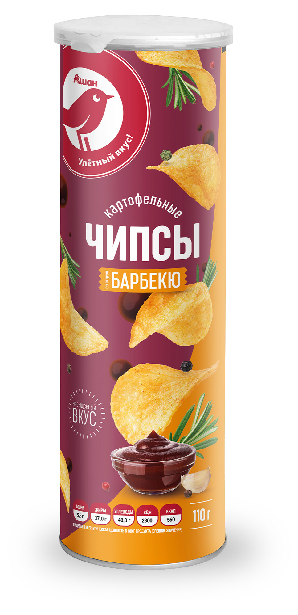 Чипсы картофельные АШАН Красная птица барбекю, 110 г