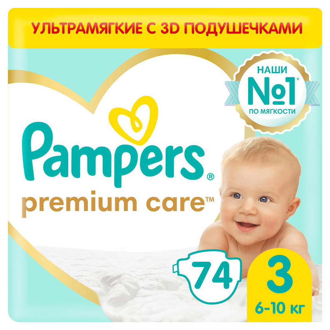 Подгузники Pampers Premium Care Midi (6-10 кг) 3 размер, 74 шт