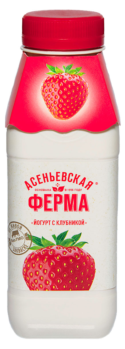 Йогурт питьевой «Асеньевская ферма» с клубникой 1,5% БЗМЖ, 330 мл