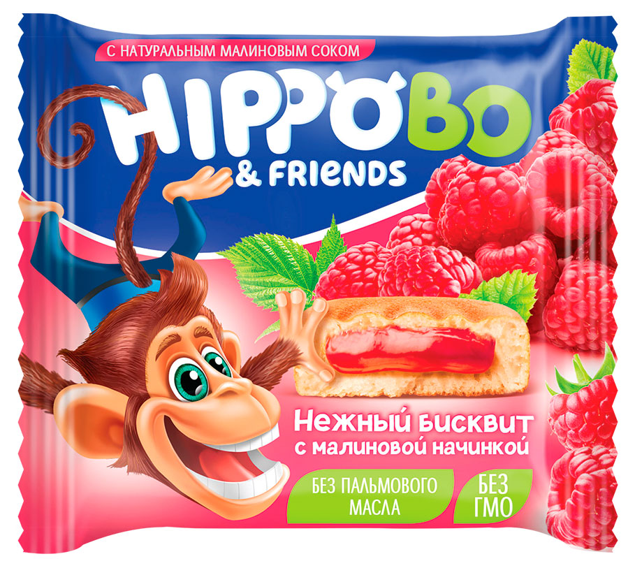 Пирожное Hippo Bondi & Friends бисквитное с малиновой начинкой, 32 г