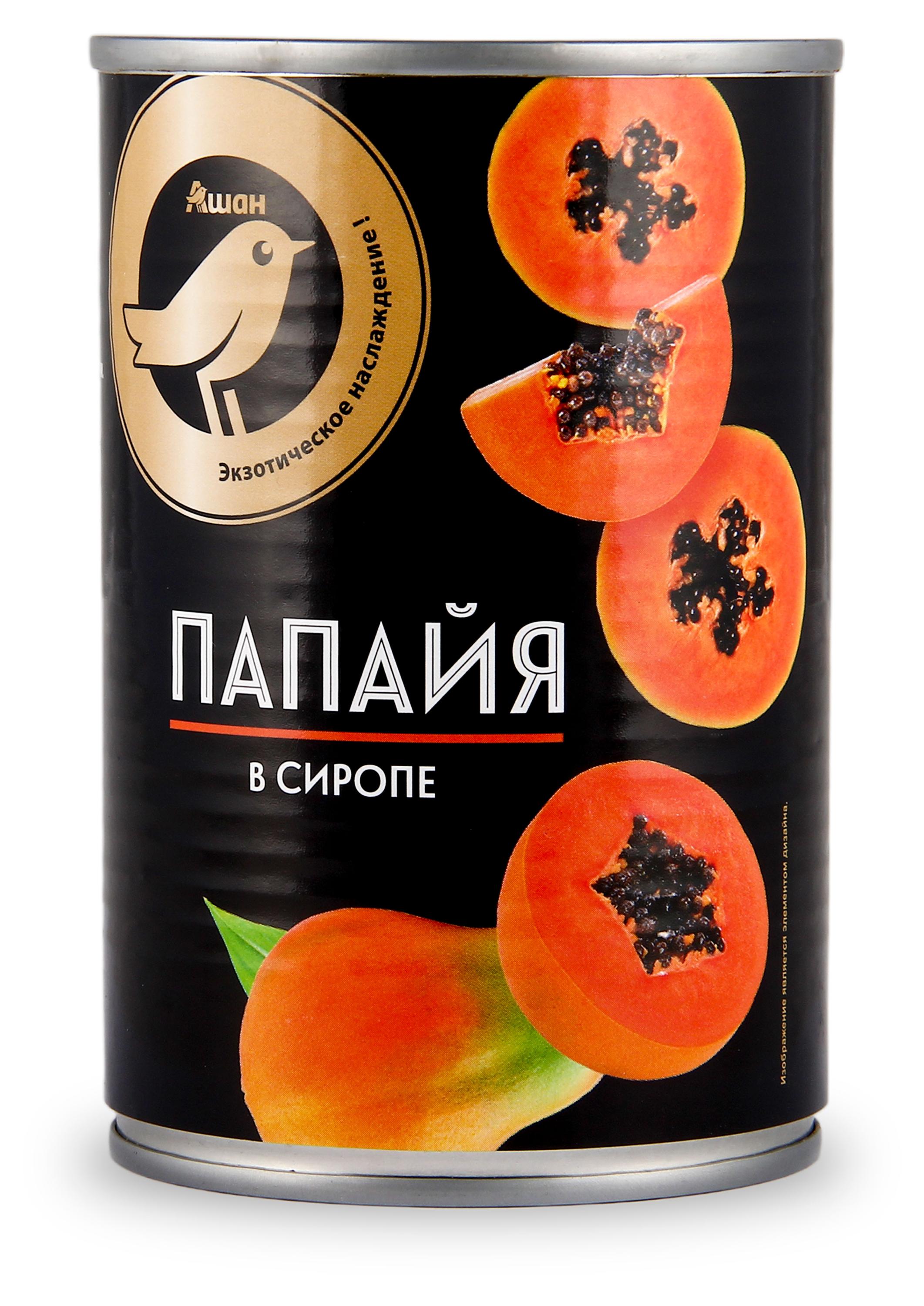 Папайя АШАН Золотая птица консервированная Китай, 425 г