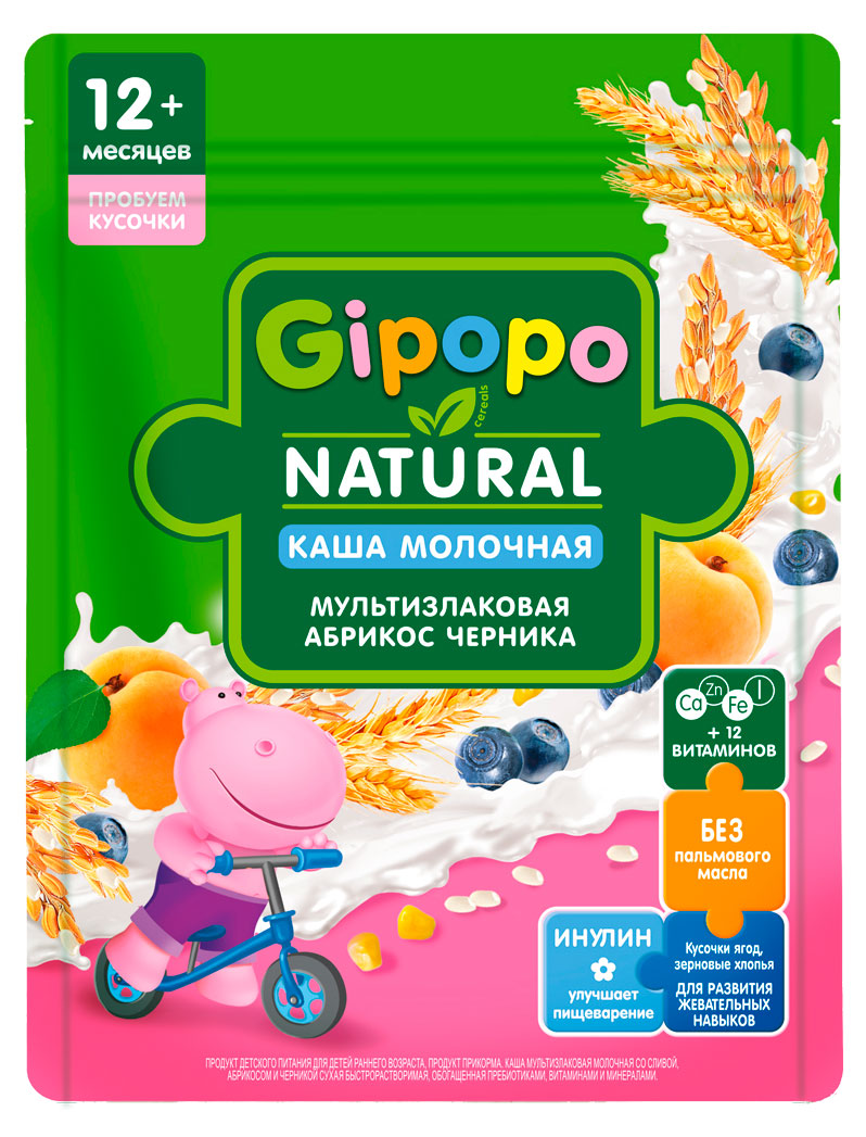 Каша сухая молочная детская Gipopo Мультизлаковая абрикос и черника с 12 мес., 200 г