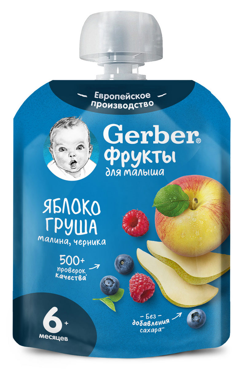 Пюре фруктовое Gerber  Яблоко груша малина черника с 6 мес., 90 г