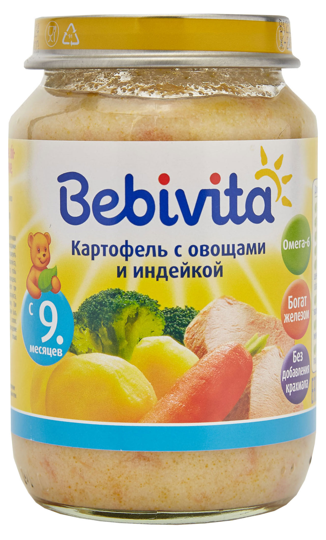 Пюре Bebivita Картофель с овощами и индейкой с 9 мес., 190 г