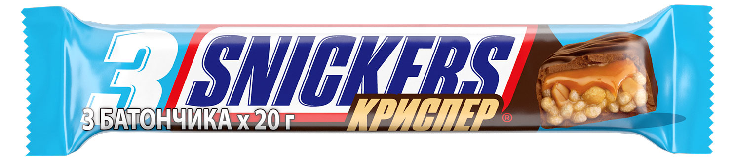 Шоколадный батончик Snickers Криспер с карамелью арахисом и хрустящими рисовыми шариками, 60 г