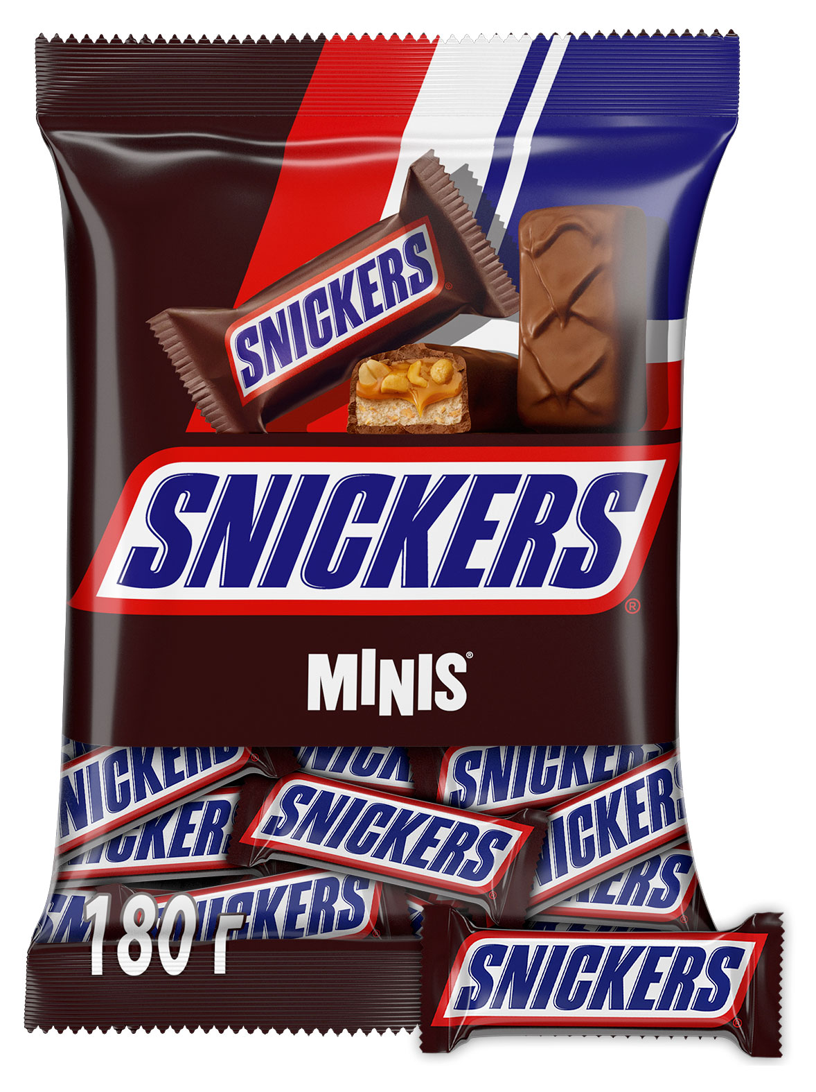 Батончик шоколадный Snickers Minis с карамелью арахисом и нугой, 180 г