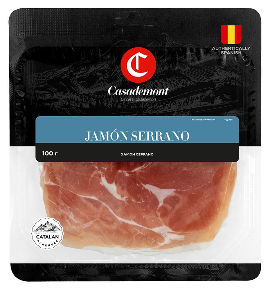 Хамон сыровяленый Casademont Серрано свиной нарезка, 100 г