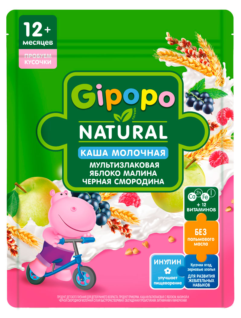 Каша сухая молочная детская Gipopo Мультизлаковая яблоко, малина и черная смородина с 12 мес., 200 г