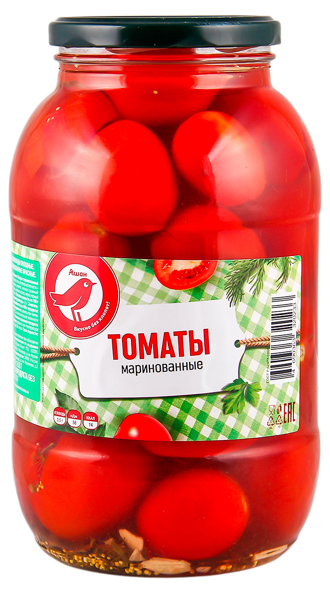 Томаты АШАН Красная птица маринованные, 1500 г
