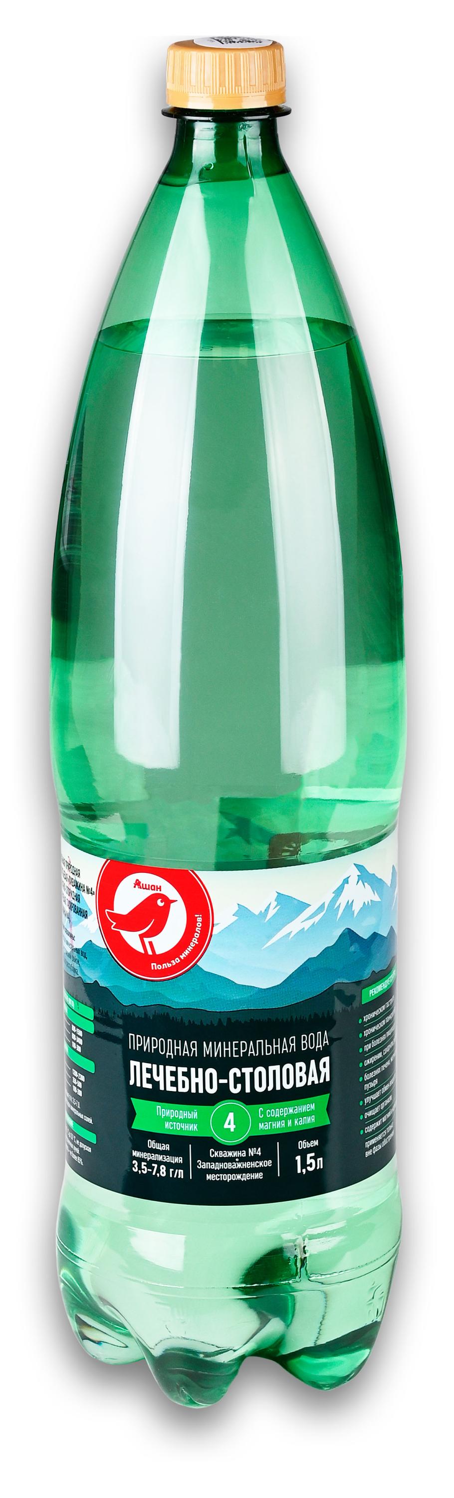 Вода минеральная лечебно-столовая АШАН Красная птица №4 с газом, 1,5 л