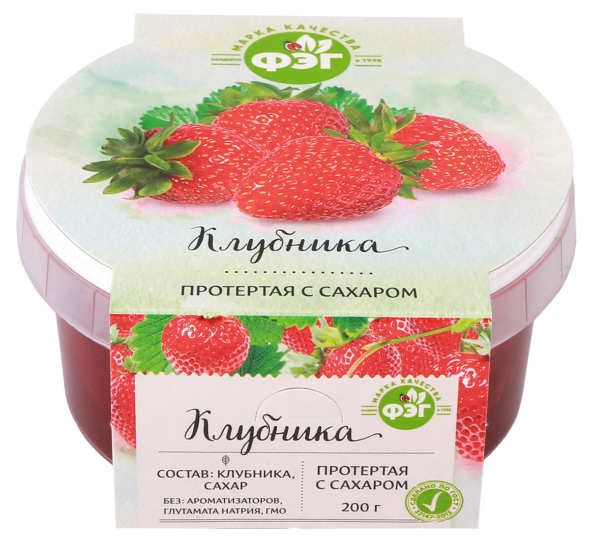 Клубника «ФЭГ» протертая с сахаром, 200 г