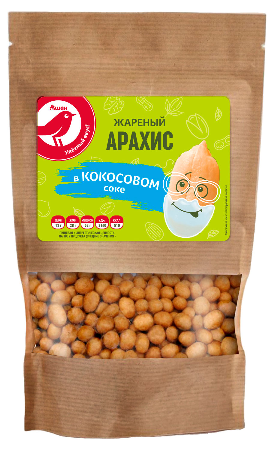 Арахис АШАН Красная птица в кокосовой глазури, 150 г