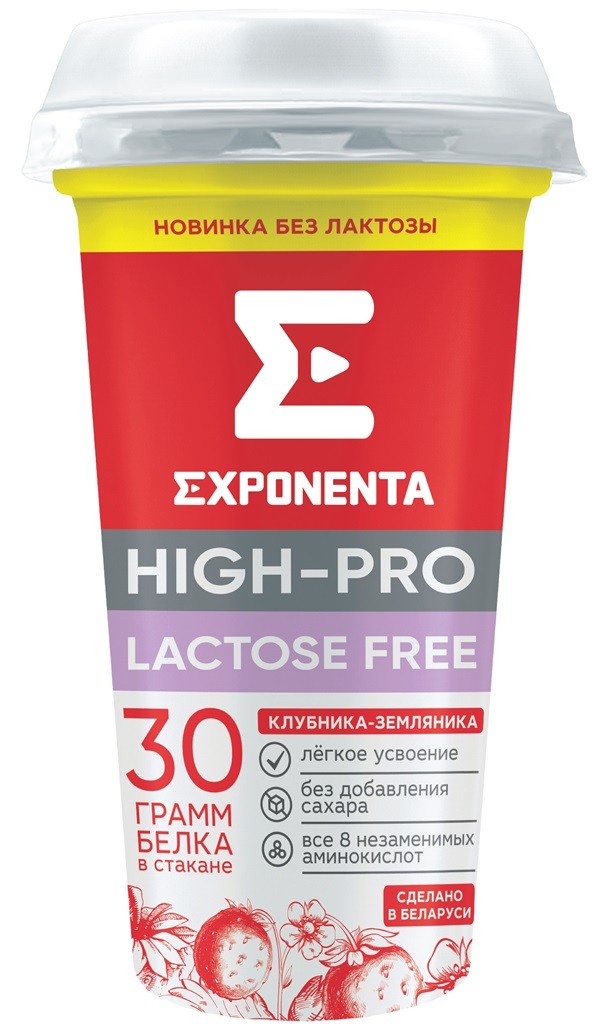 Напиток кисломолочный Exponenta High-pro клубника земляника без лактозы без добавления сахара 0% БЗМЖ Беларусь, 250 мл