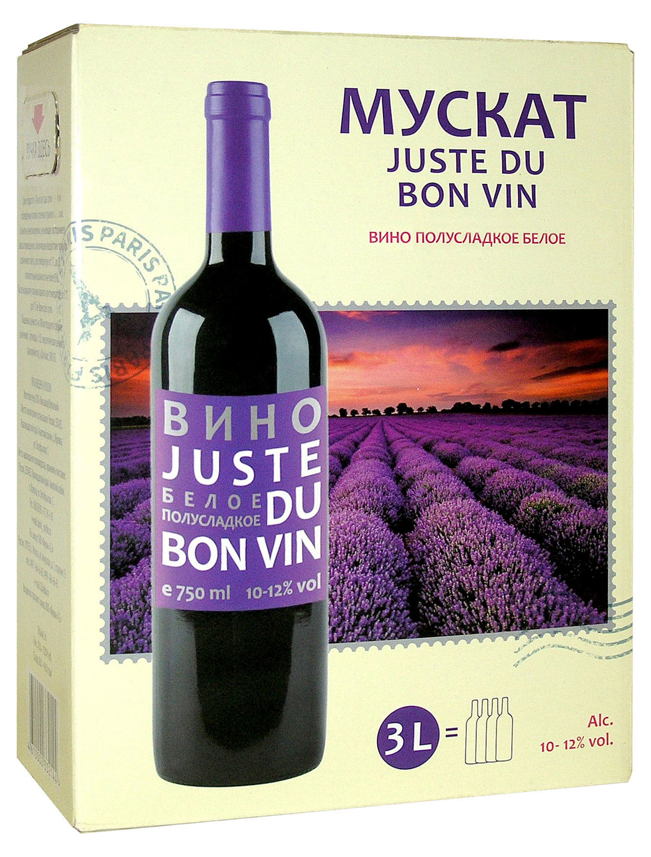 Вино Juste Du Bon Vin МУСКАТ белое полусладкое Россия, 3 л