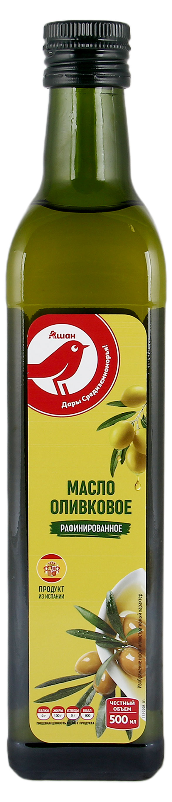 Масло оливковое АШАН Красная птица рафинированное Испания, 0,5 л