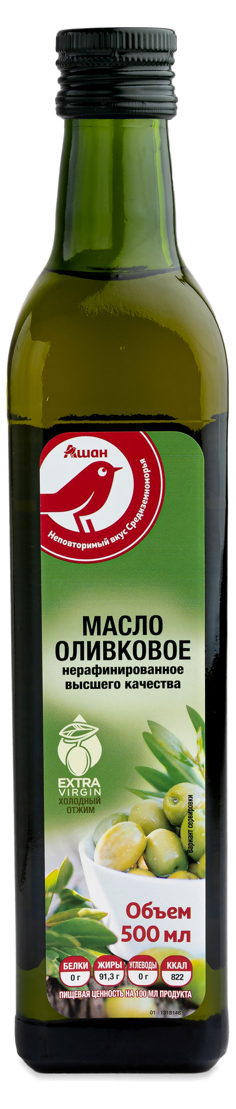 Масло оливковое АШАН Красная птица нерафинированное Extra Virgin Испания, 500 мл