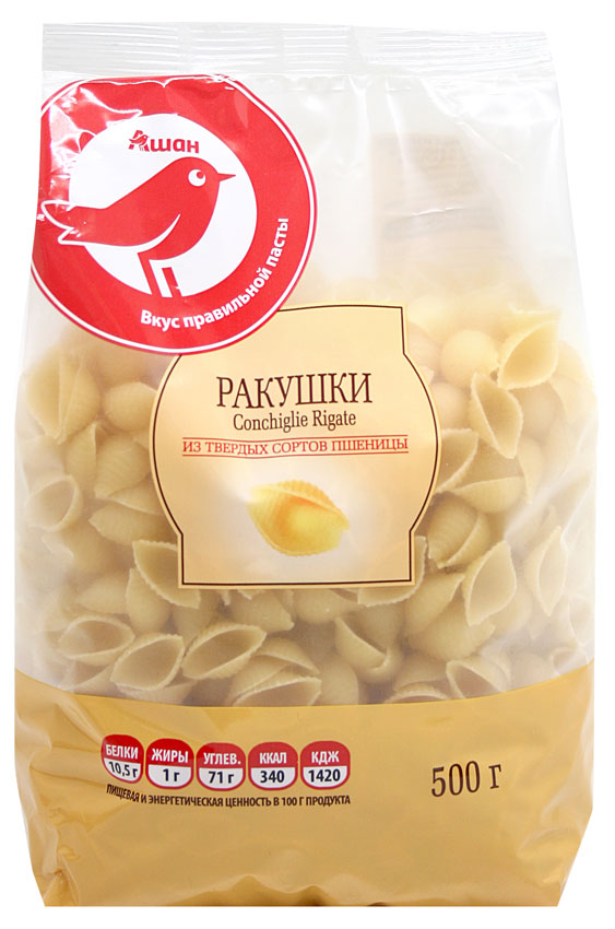 Макаронные изделия АШАН Красная птица Conchiglie Ракушки, 500 г
