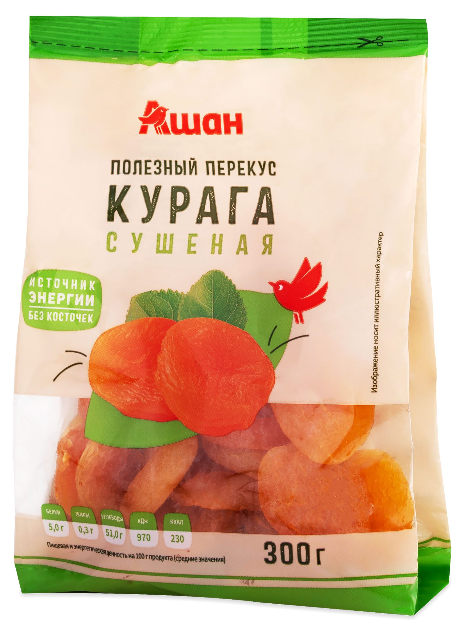 Курага АШАН Красная птица сушеная без косточек, 300 г