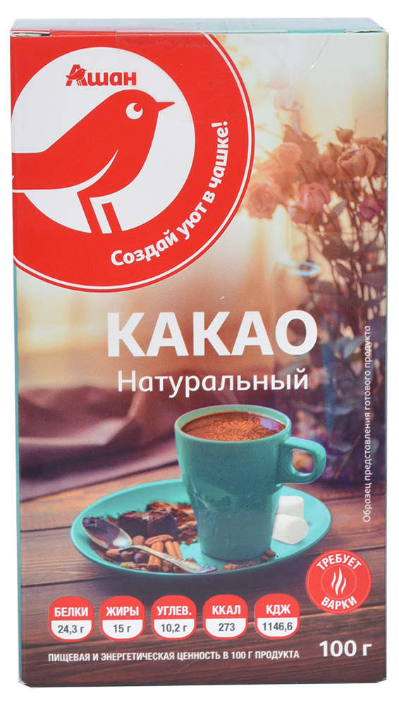 Какао АШАН Красная птица натуральный, 100 г