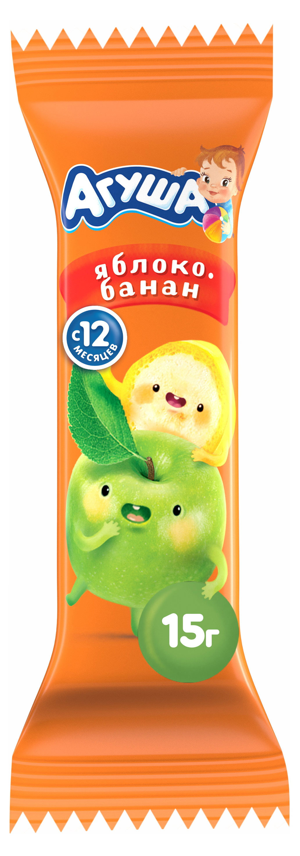 Батончик фруктовый «Агуша» Полезный перекус яблоко-банан с 12 мес., 15 г