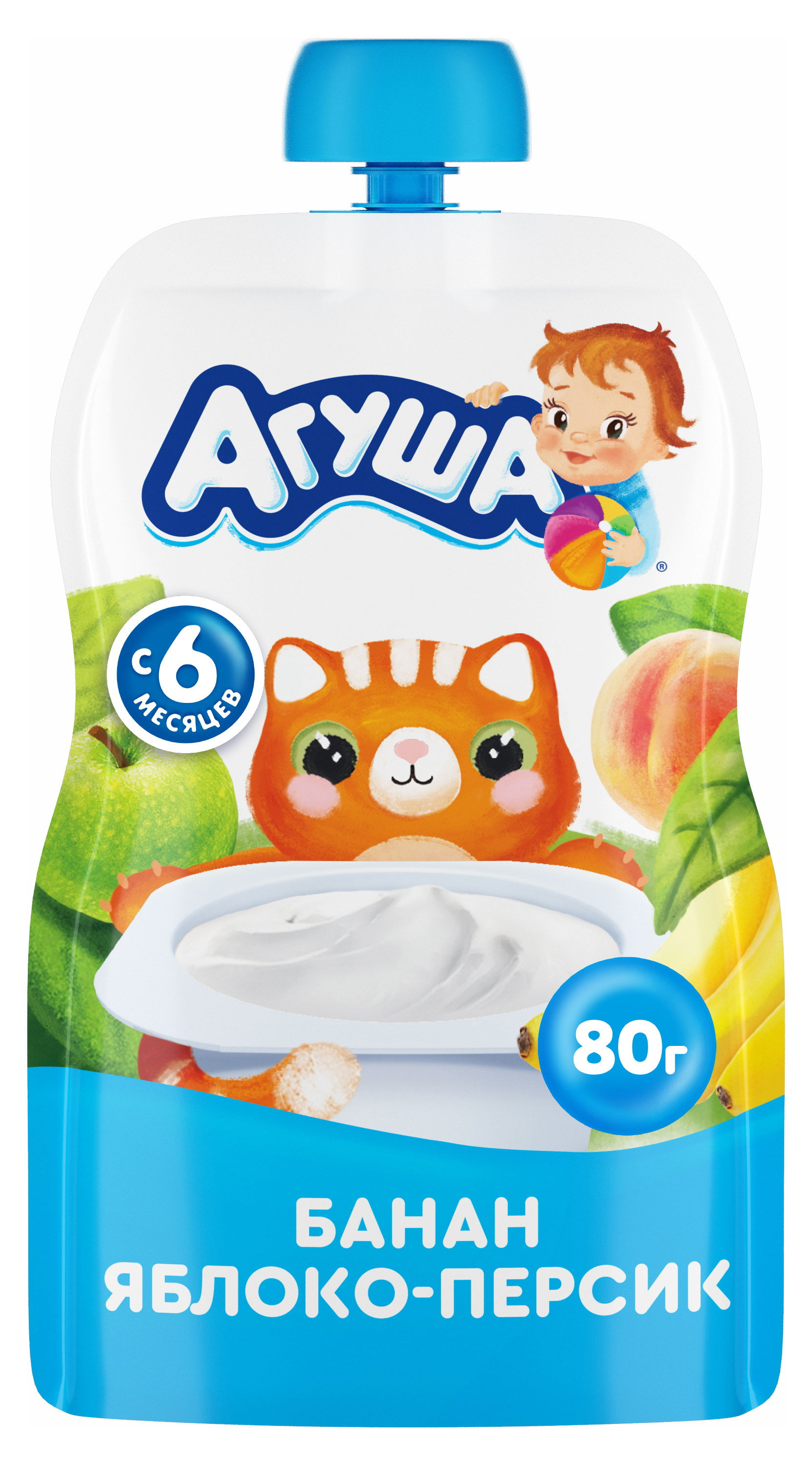 Творог фруктовый «Агуша» яблоко-персик-банан 4% БЗМЖ с 6 мес., 80 г