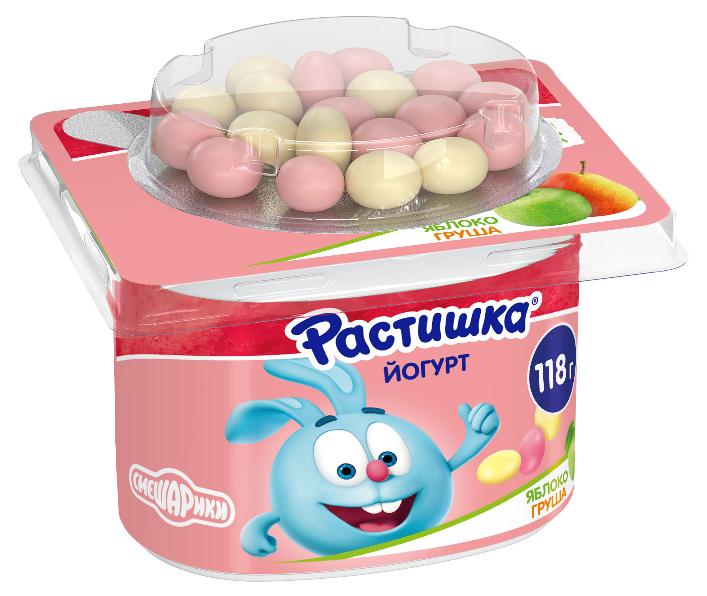 Йогурт густой детский «Растишка» Яблоко Груша Печенье в шоколаде с драже, 118 г