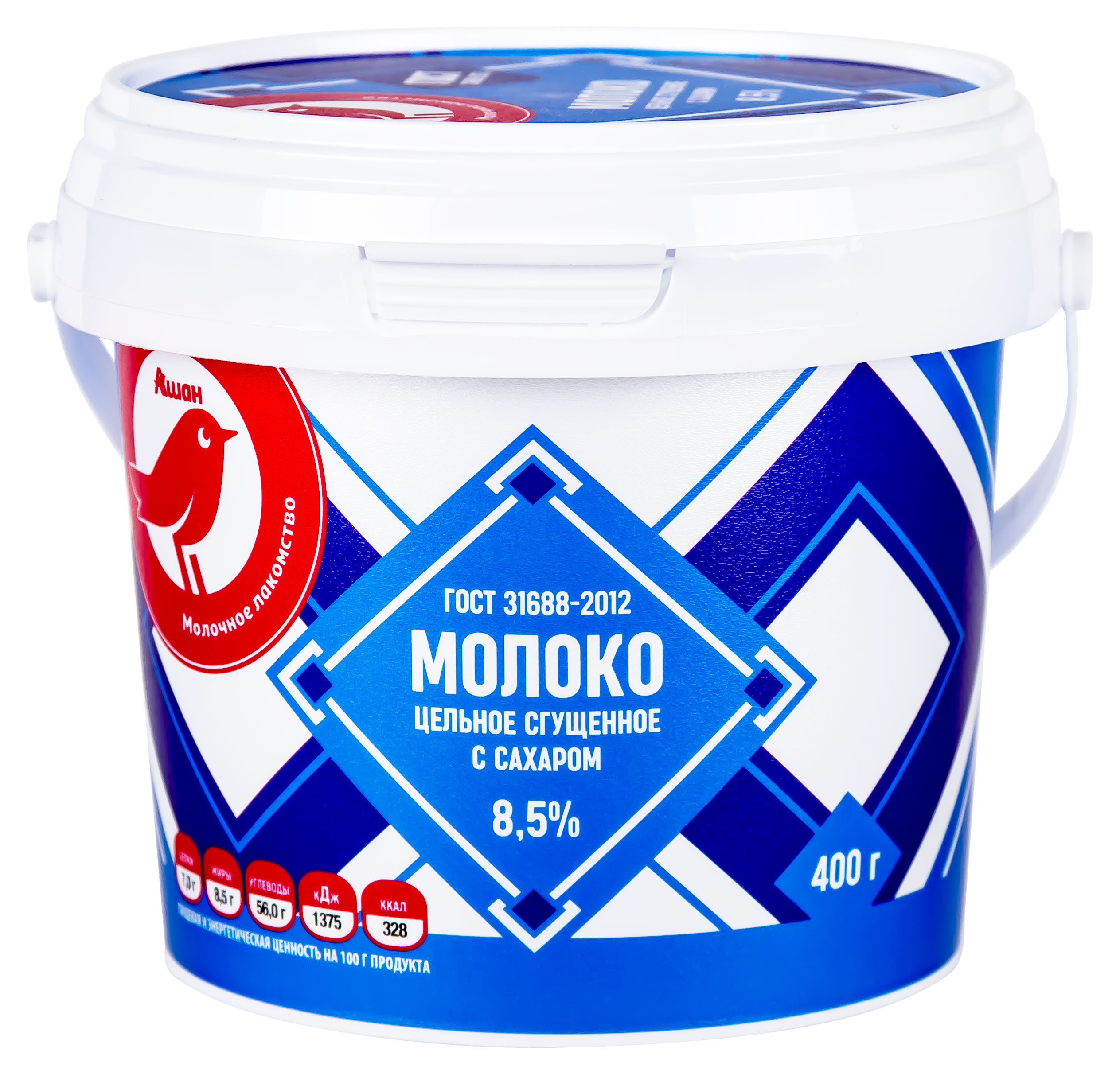 Молоко сгущенное АШАН Красная птица с сахаром 8,5% ГОСТ БЗМЖ, 400 г