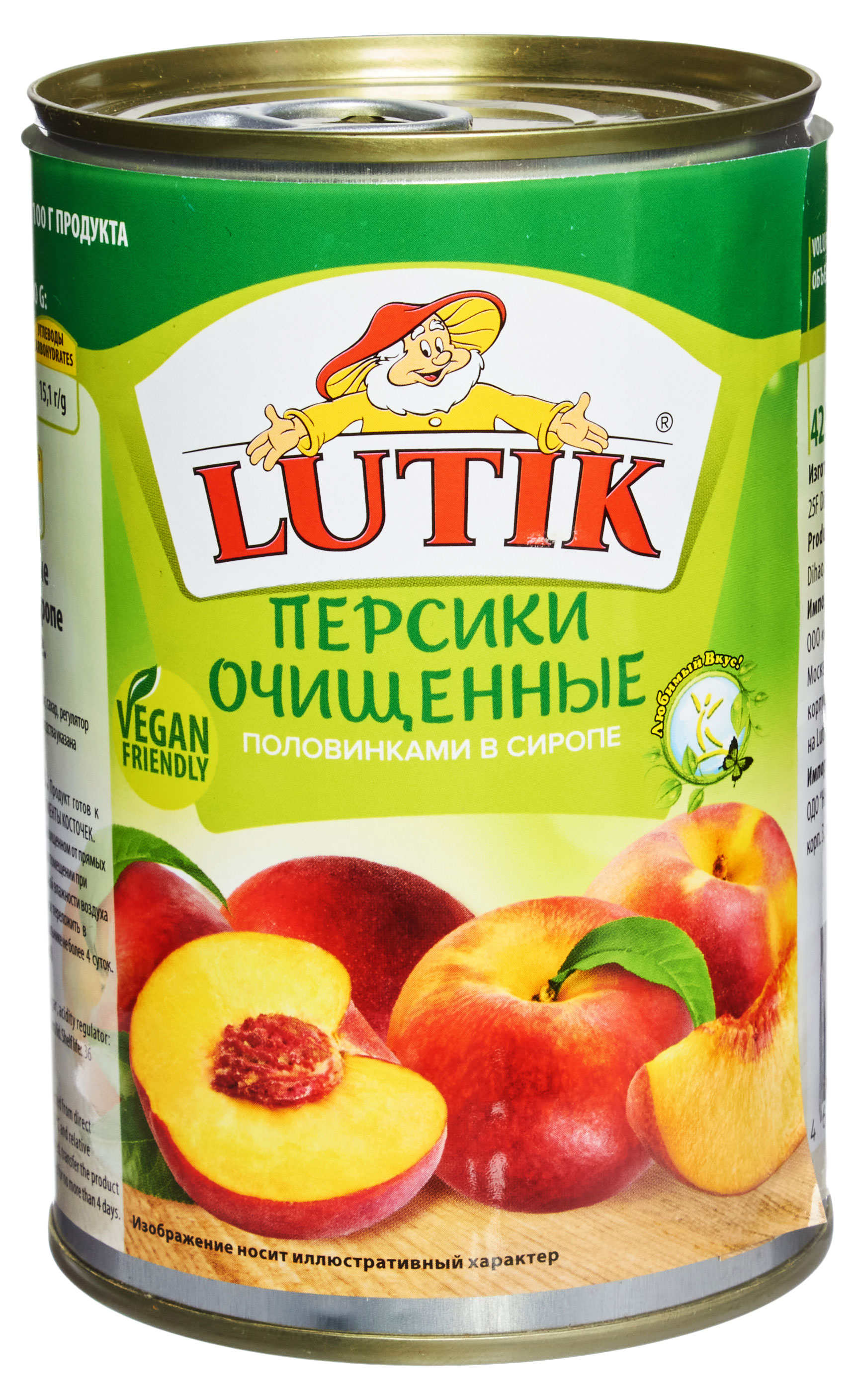 Персики очищенные LUTIK половинки в сиропе, 425 мл