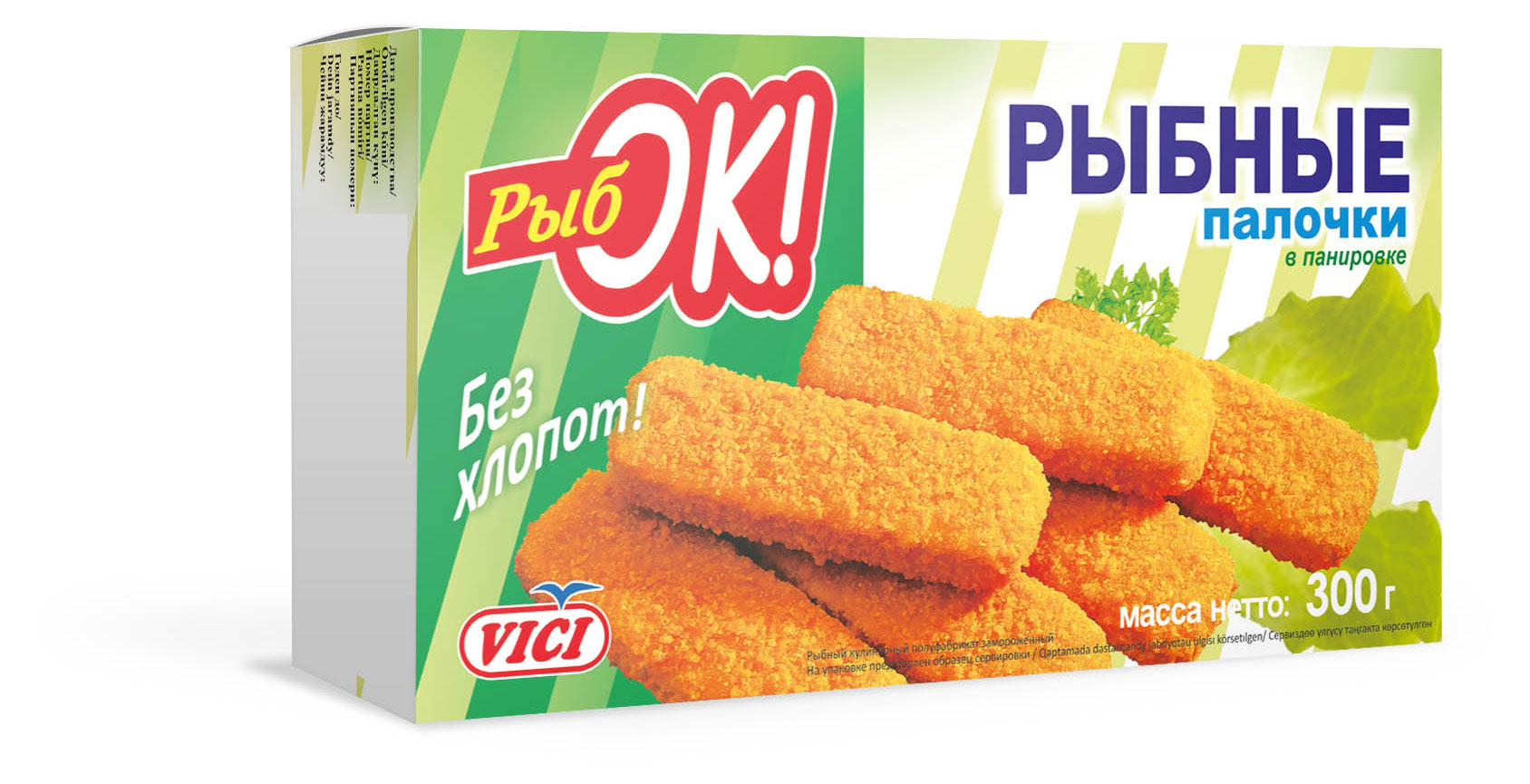 Рыбные палочки VICI РыбОК из минтая и хека в панировке замороженные, 300 г