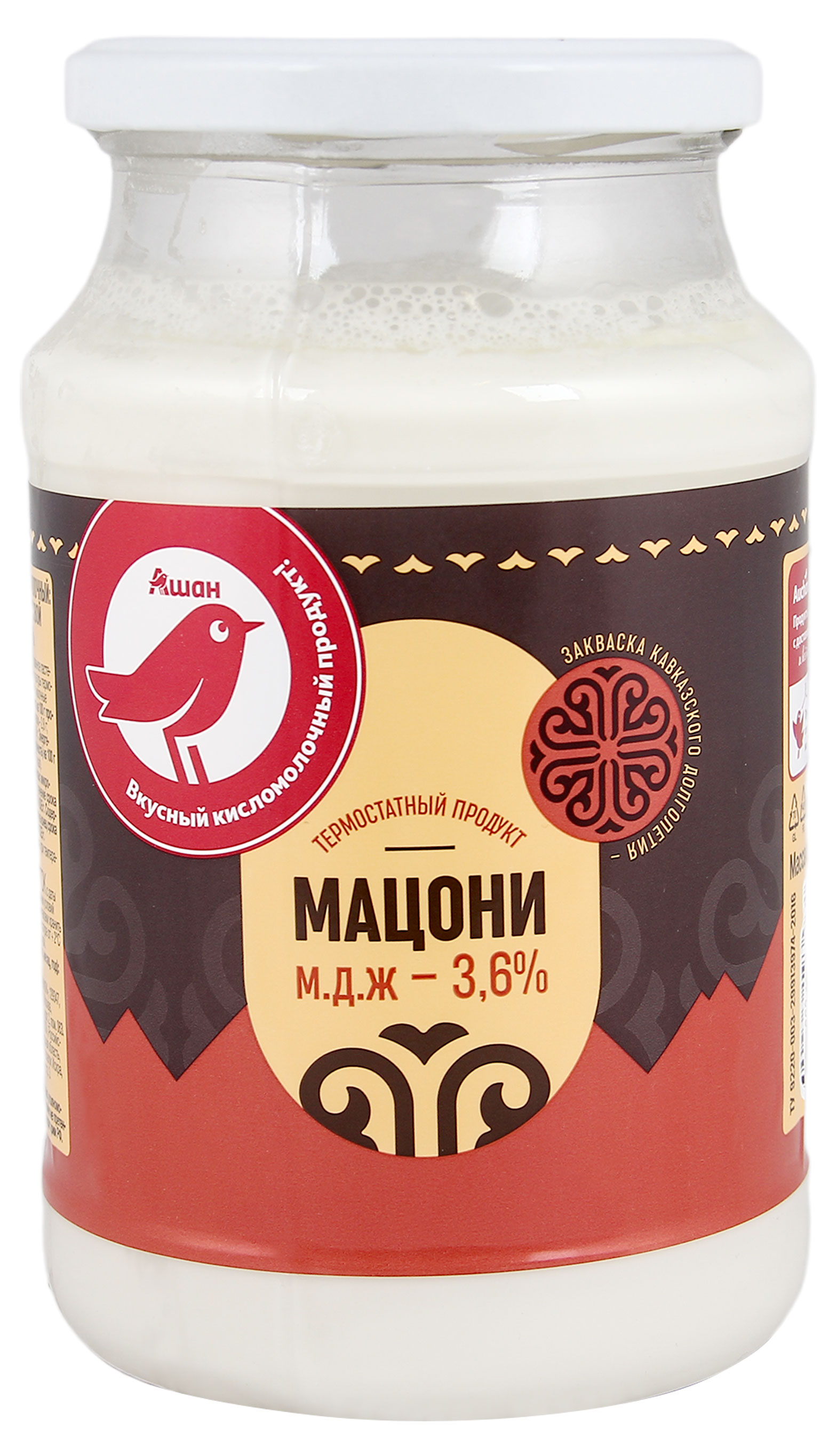 Мацони термостатный АШАН Красная птица 3,6% БЗМЖ, 950 г