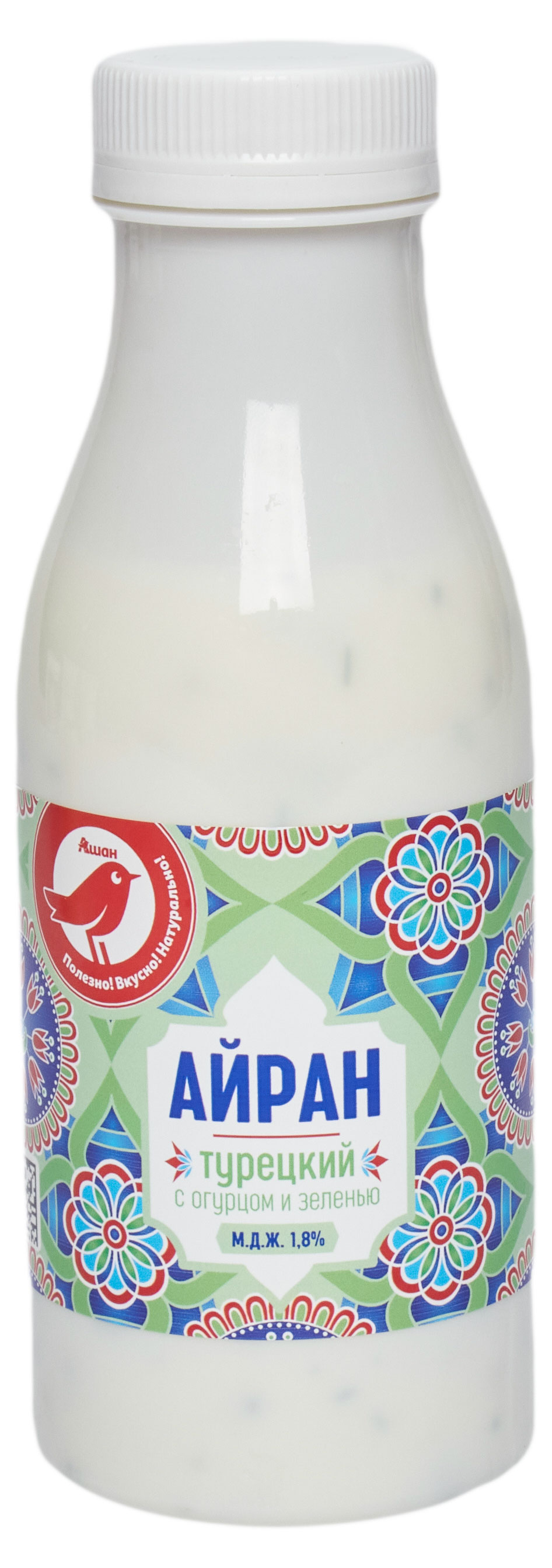 Напиток кисломолочный Айран АШАН Красная птица Турецкий с огурцом и зеленью 1,8% БЗМЖ, 300 г