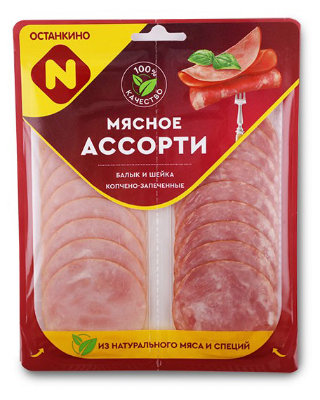 Мясное ассорти копчено-запеченное «Останкино» Балык и шейка из свинины нарезка, 90 г