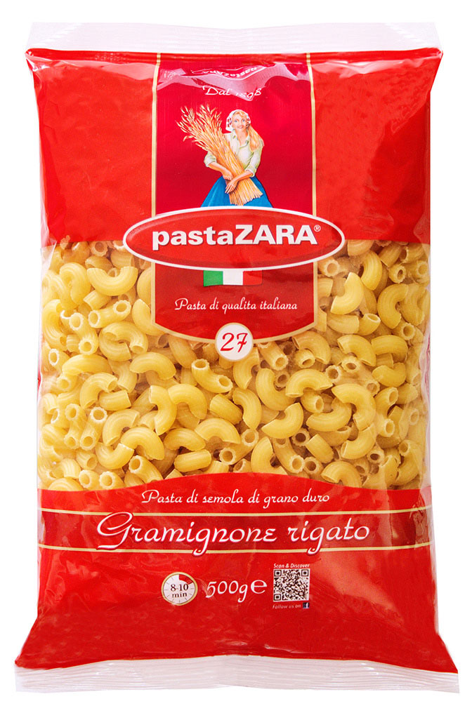 Макаронные изделия Pasta Zara №27 Рожки Италия, 500 г