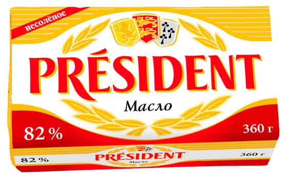 Масло кислосливочное President несоленое 82% БЗМЖ Беларусь, 360 г