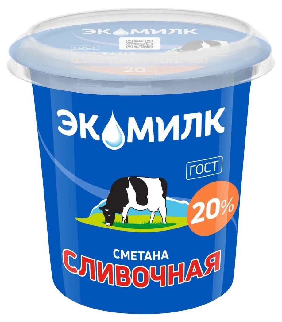 Сметана «Экомилк» Сливочная 20% БЗМЖ, 300 г