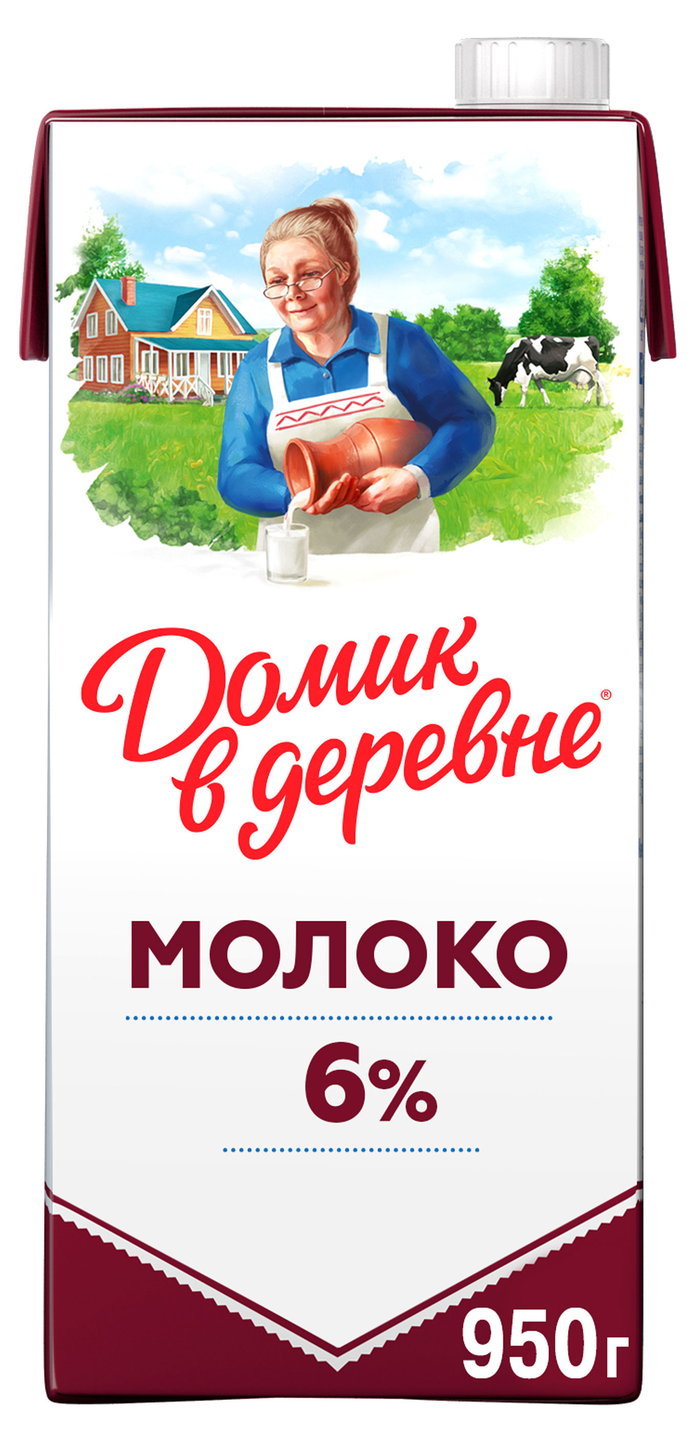 Молоко ультрапастеризованное питьевое «Домик в деревне» стерилизованное 6% БЗМЖ, 950 мл