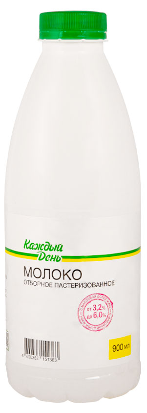 Молоко пастеризованное «Каждый день» цельное БЗМЖ, 900 мл