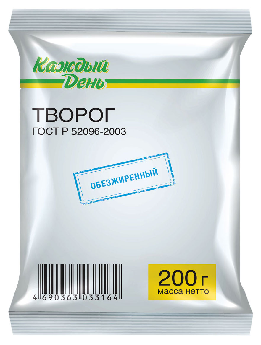 Творог обезжиренный «Каждый день» брикет ГОСТ БЗМЖ, 180 г